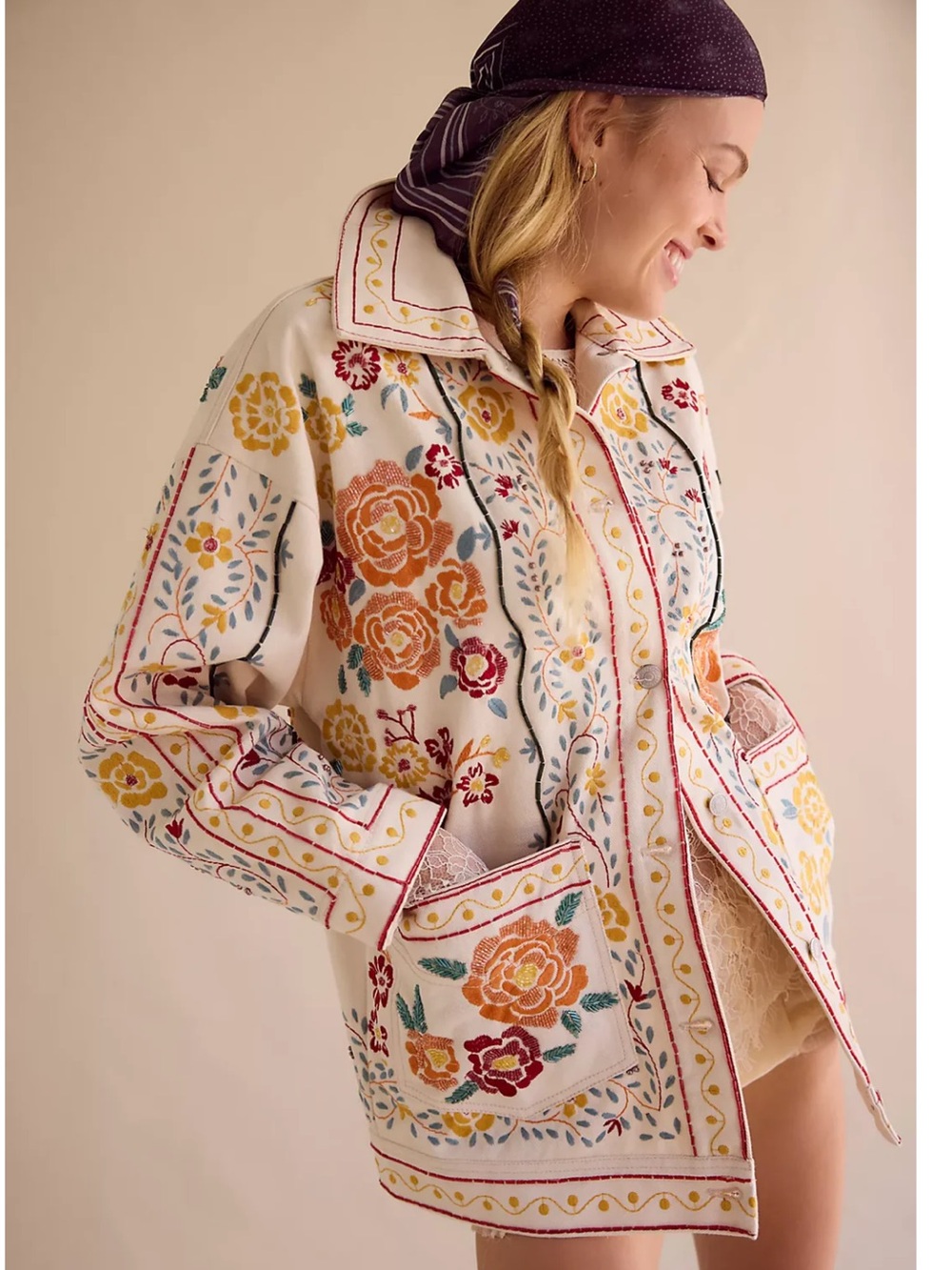 Free People We The Free Avery Embellished Jacket /Pearled Ivory Size S/NWT